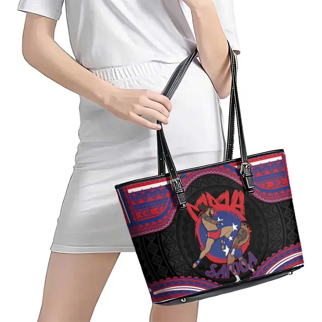 Samoa Mixed Martial Arts Leather Tote Bag Flying Knee Of Samoan - Polynesian Pride