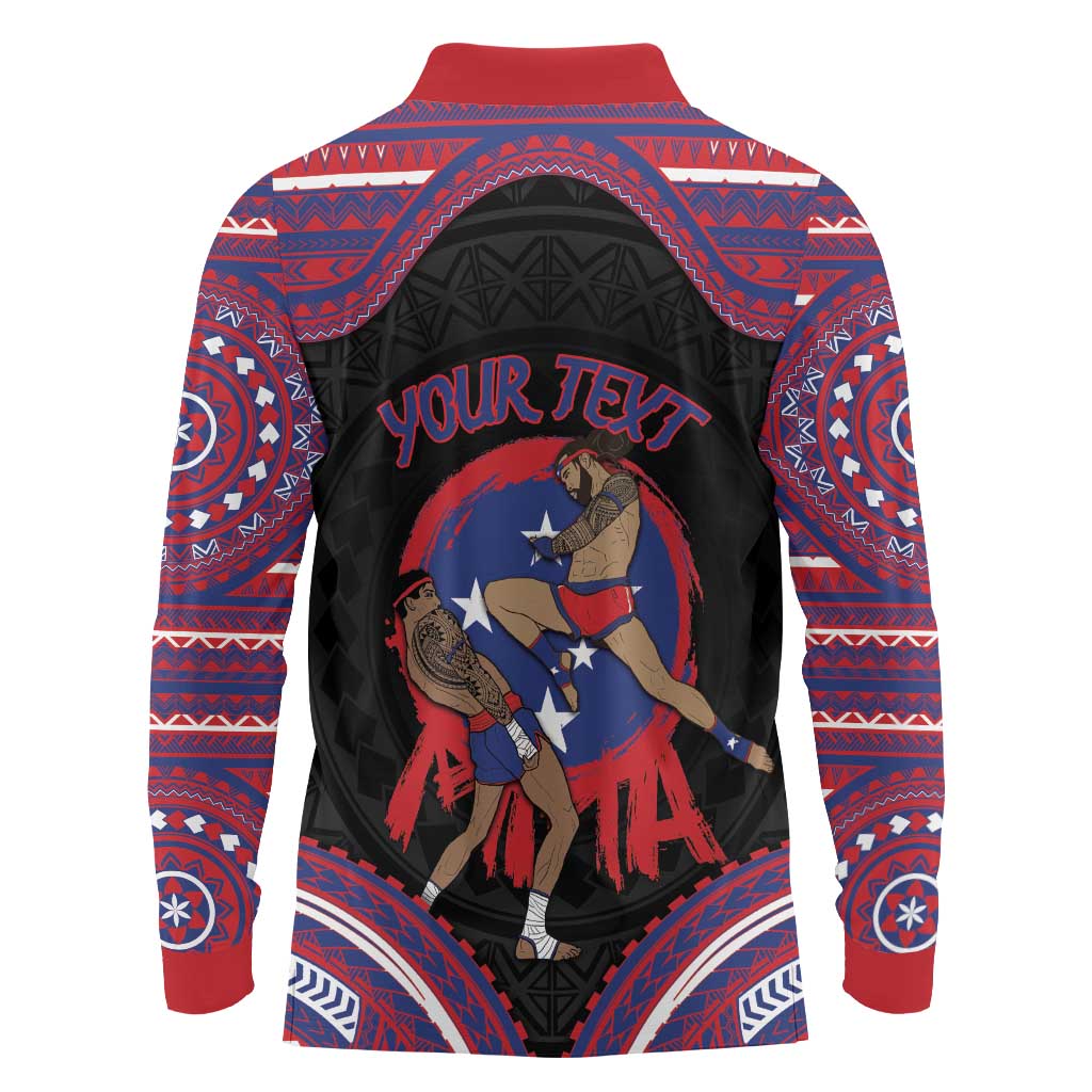 Personalised Samoa Mixed Martial Arts Long Sleeve Polo Shirt Flying Knee Of Samoan - Polynesian Pride