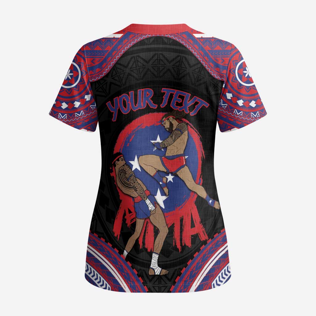 Personalised Samoa Mixed Martial Arts Scrub Top Flying Knee Of Samoan - Polynesian Pride