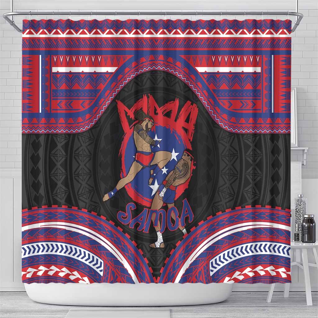 Samoa Mixed Martial Arts Shower Curtain Flying Knee Of Samoan - Polynesian Pride