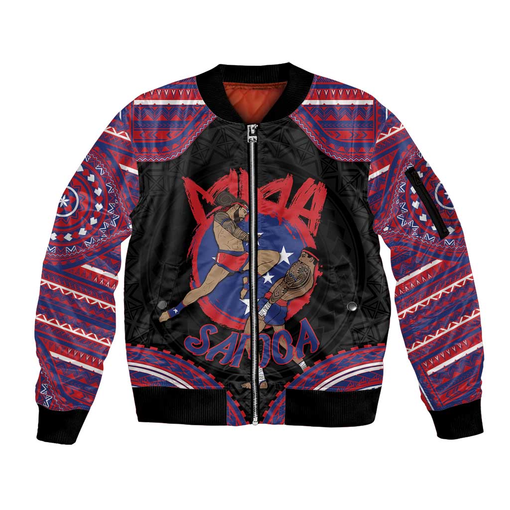 Personalised Samoa Mixed Martial Arts Sleeve Zip Bomber Jacket Flying Knee Of Samoan - Polynesian Pride