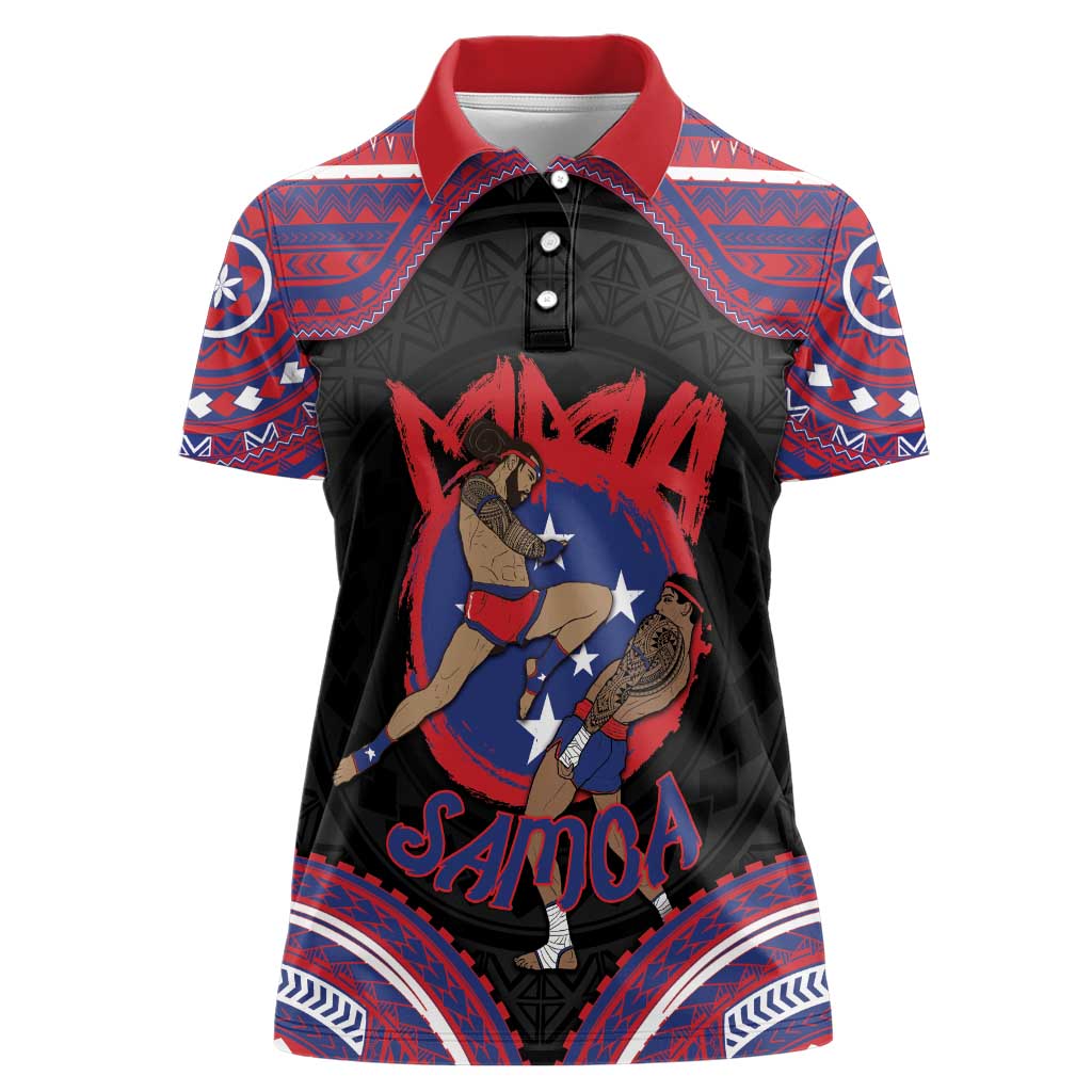 Personalised Samoa Mixed Martial Arts Women Polo Shirt Flying Knee Of Samoan - Polynesian Pride