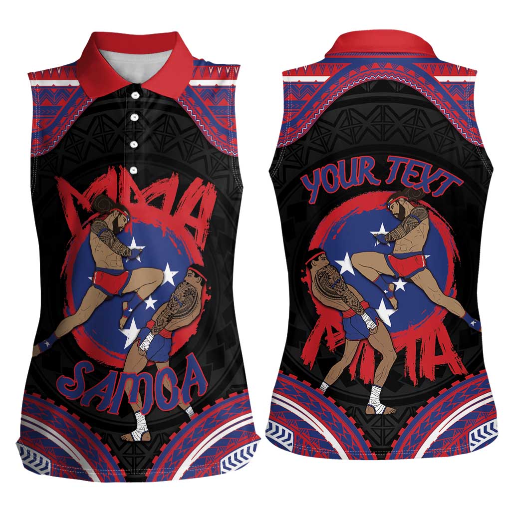 Personalised Samoa Mixed Martial Arts Women Sleeveless Polo Shirt Flying Knee Of Samoan - Polynesian Pride