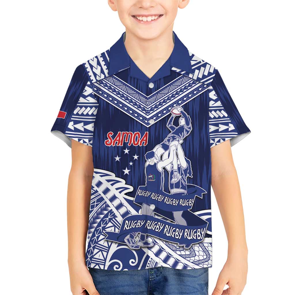 Personalised Samoa Rugby Family Matching Long Sleeve Bodycon Dress and Hawaiian Shirt Pacific Warrior Glory - Polynesian Pride