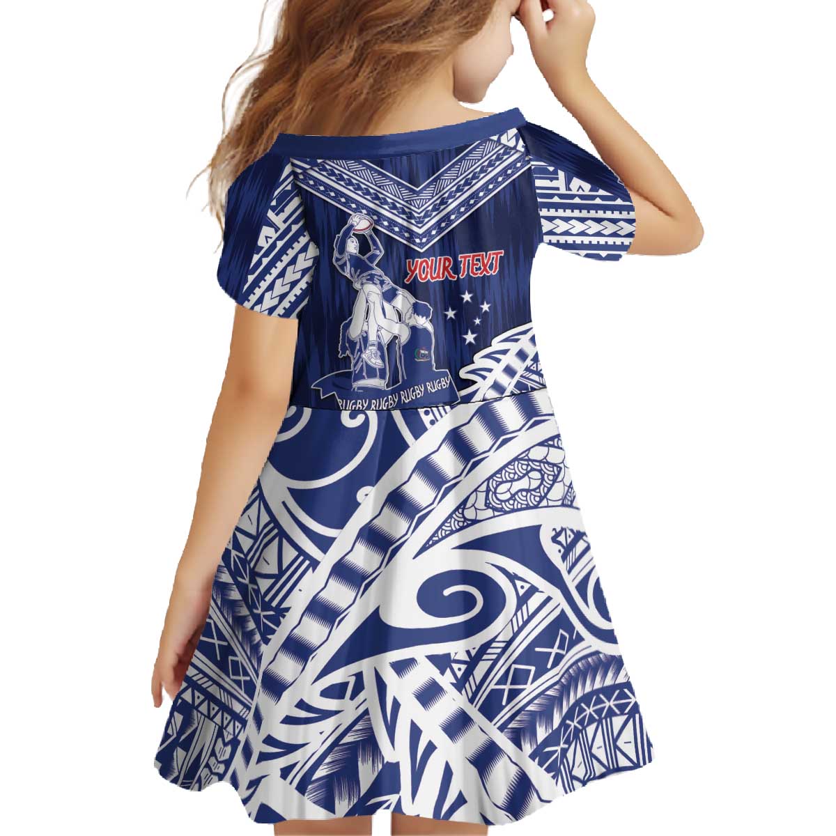 Personalised Samoa Rugby Family Matching Off The Shoulder Long Sleeve Dress and Hawaiian Shirt Pacific Warrior Glory - Polynesian Pride
