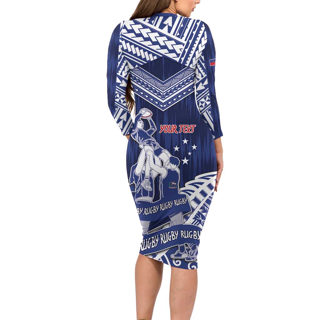 Personalised Samoa Rugby Long Sleeve Bodycon Dress Pacific Warrior Glory - Polynesian Pride