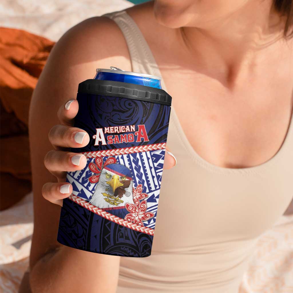 Personalized American Samoa 4 in 1 Can Cooler Tumbler Bald Eagle With Polynesian Pattern - Polynesian Pride