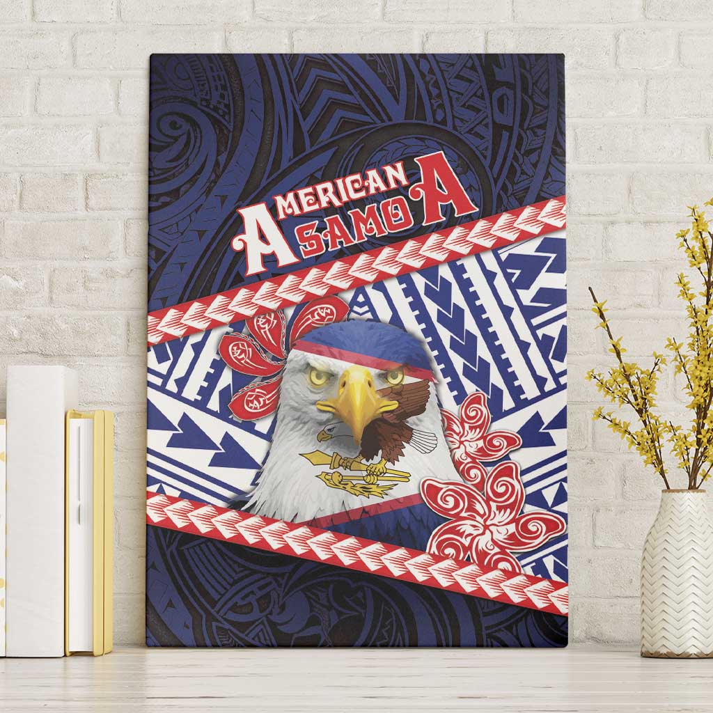 American Samoa Canvas Wall Art Bald Eagle With Polynesian Pattern DT05 Without Frame Navy - Polynesian Pride