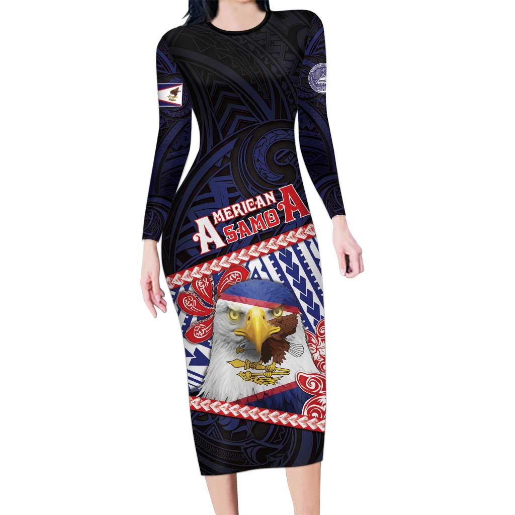 Personalized American Samoa Family Matching Long Sleeve Bodycon Dress and Hawaiian Shirt Bald Eagle With Polynesian Pattern - Polynesian Pride