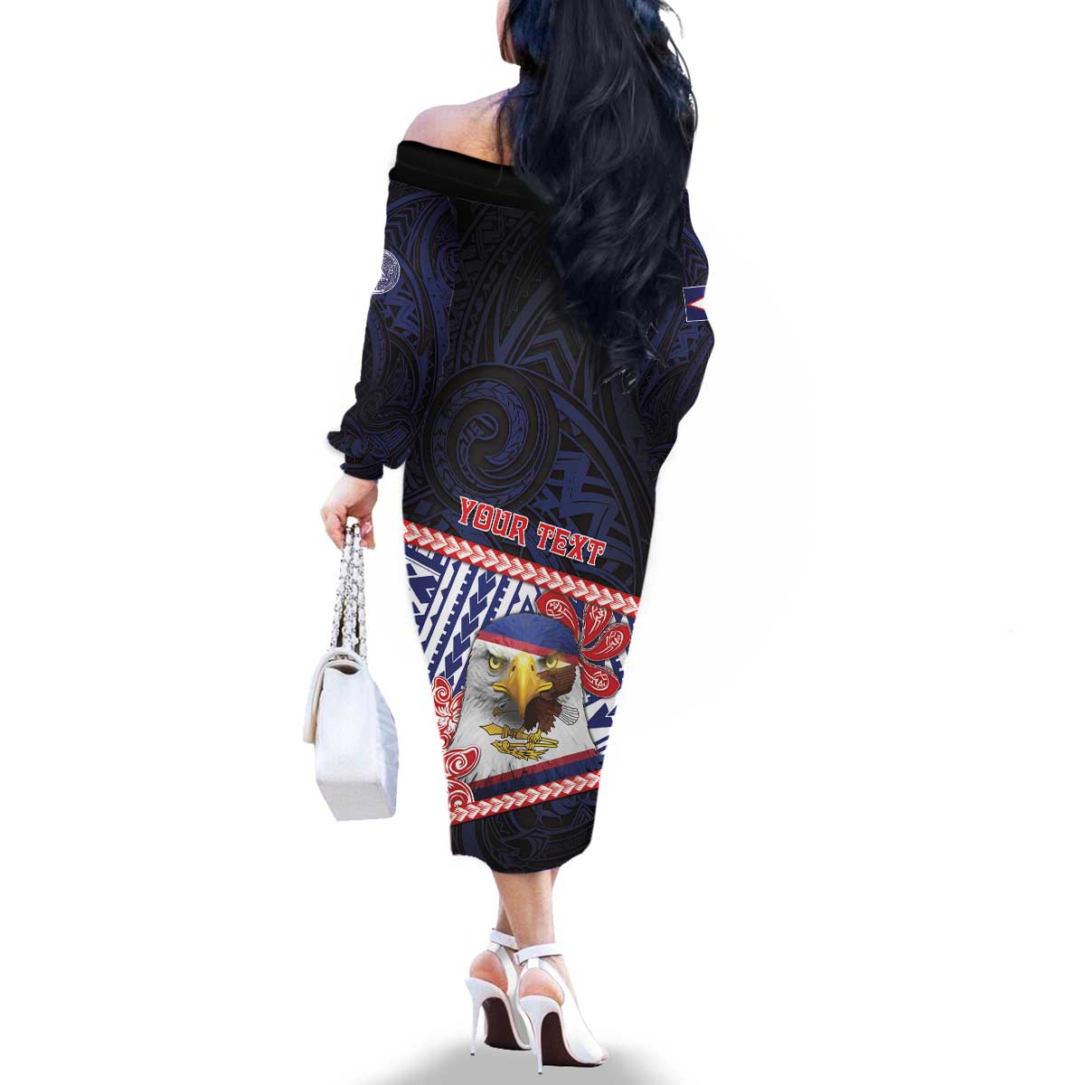 Personalized American Samoa Family Matching Off The Shoulder Long Sleeve Dress and Hawaiian Shirt Bald Eagle With Polynesian Pattern - Polynesian Pride
