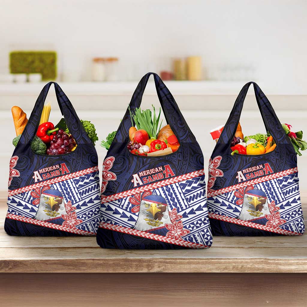 American Samoa Grocery Bag Bald Eagle With Polynesian Pattern - Polynesian Pride