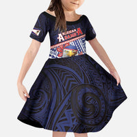 Personalized American Samoa Kid Short Sleeve Dress Bald Eagle With Polynesian Pattern - Polynesian Pride