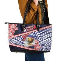 American Samoa Leather Tote Bag Bald Eagle With Polynesian Pattern - Polynesian Pride