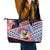 American Samoa Leather Tote Bag Bald Eagle With Polynesian Pattern - Polynesian Pride