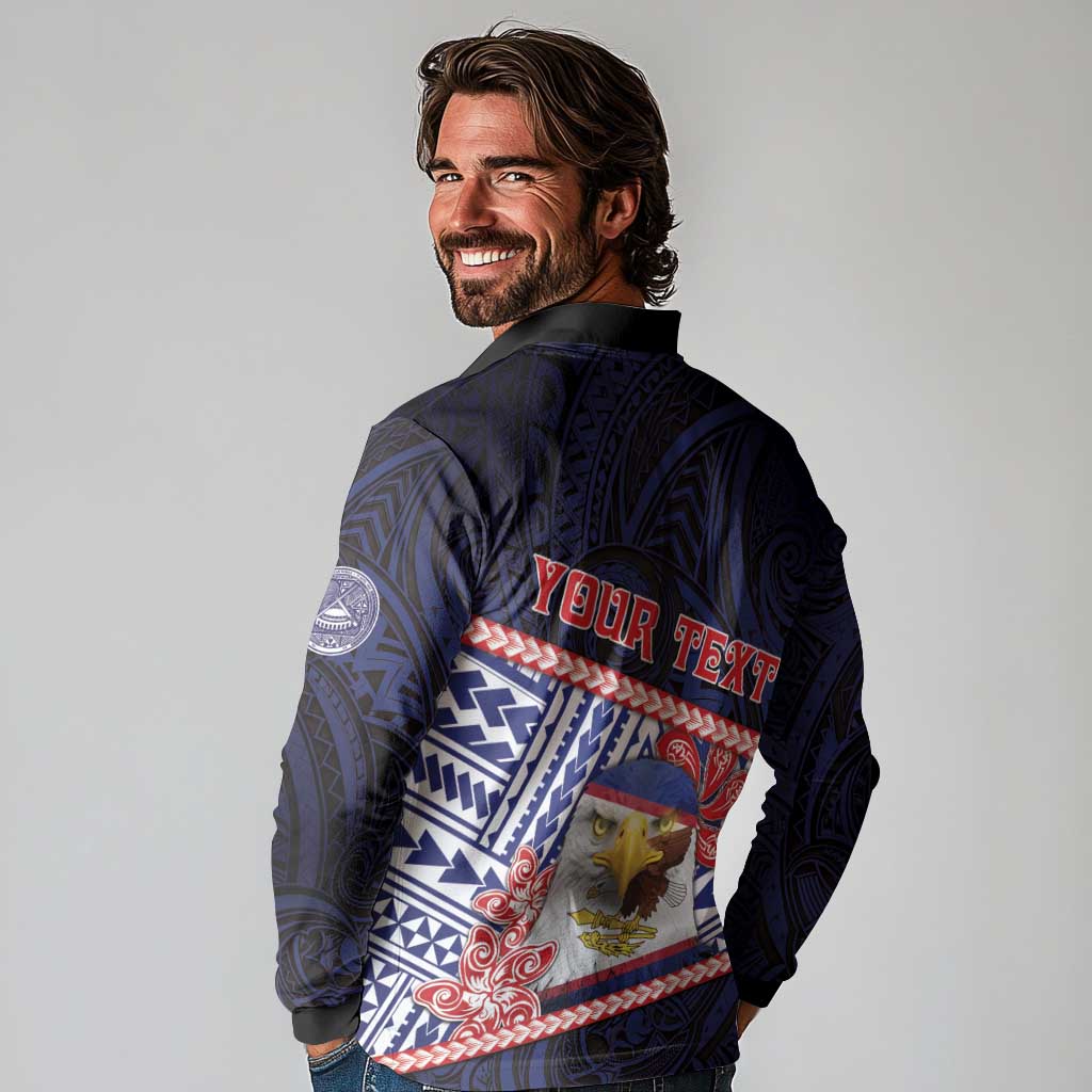 Personalized American Samoa Long Sleeve Polo Shirt Bald Eagle With Polynesian Pattern - Polynesian Pride