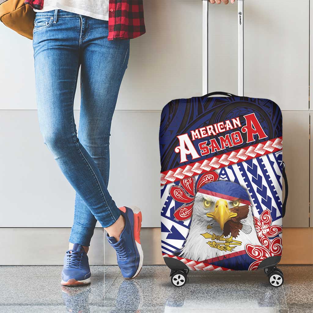 American Samoa Luggage Cover Bald Eagle With Polynesian Pattern - Polynesian Pride