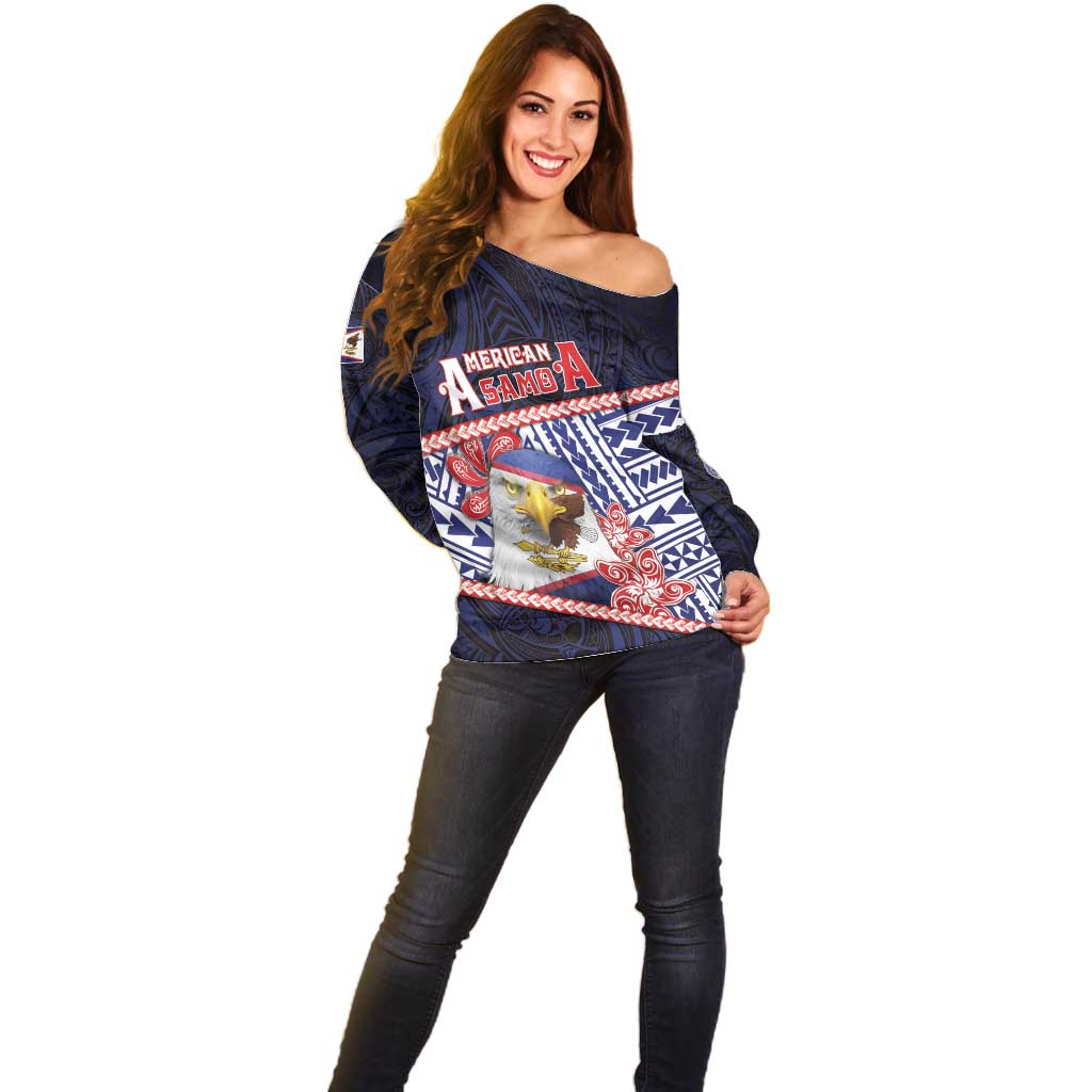 Personalized American Samoa Off Shoulder Sweater Bald Eagle With Polynesian Pattern - Polynesian Pride
