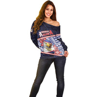 Personalized American Samoa Off Shoulder Sweater Bald Eagle With Polynesian Pattern - Polynesian Pride