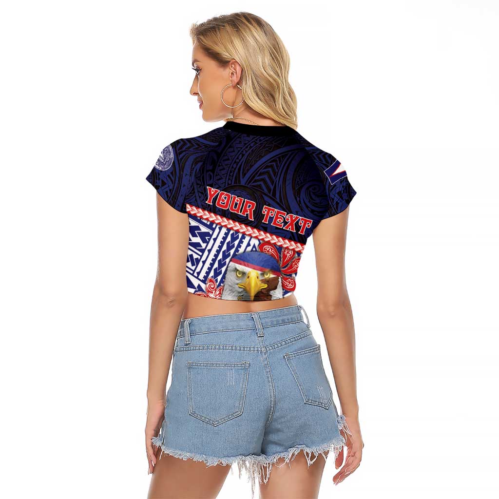 Personalized American Samoa Raglan Cropped T Shirt Bald Eagle With Polynesian Pattern DT05 - Polynesian Pride