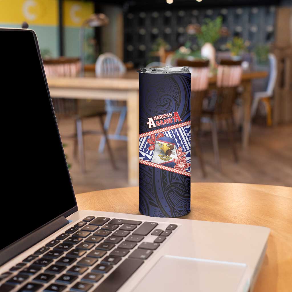 Personalized American Samoa Skinny Tumbler Bald Eagle With Polynesian Pattern - Polynesian Pride