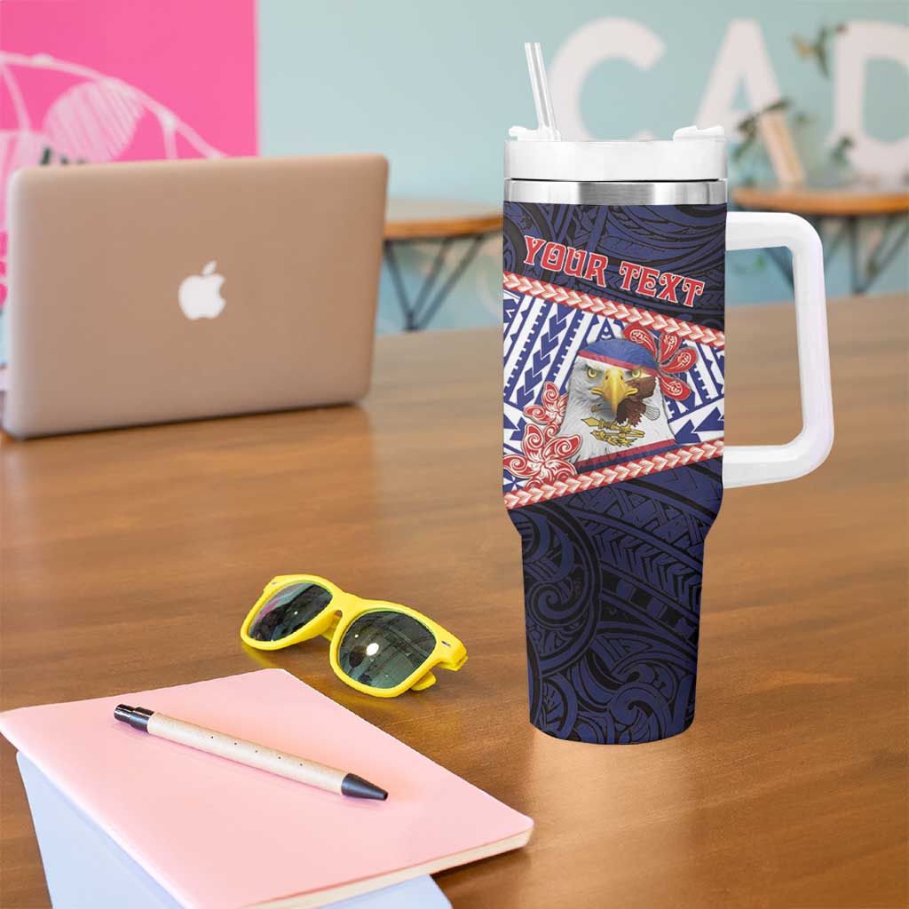 Personalized American Samoa Tumbler With Handle Bald Eagle With Polynesian Pattern - Polynesian Pride