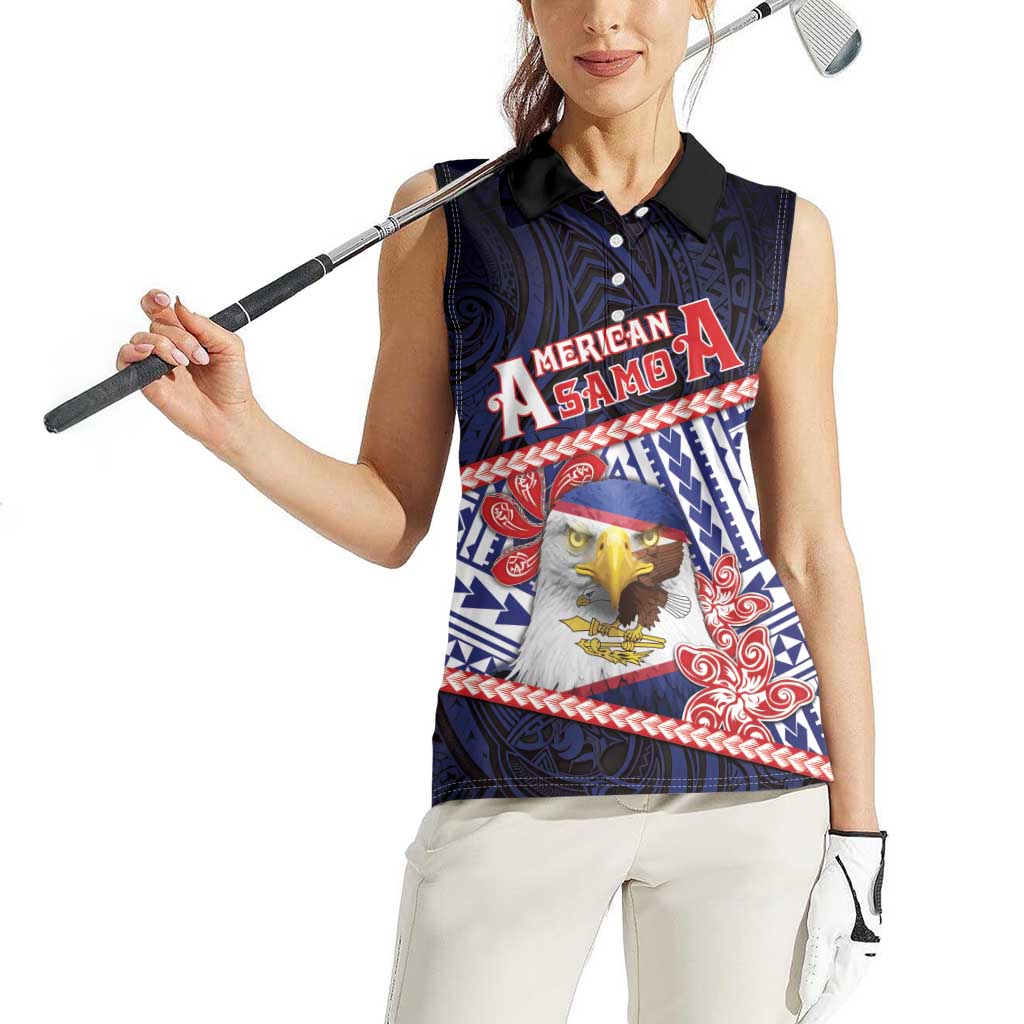 Personalized American Samoa Women Sleeveless Polo Shirt Bald Eagle With Polynesian Pattern - Polynesian Pride