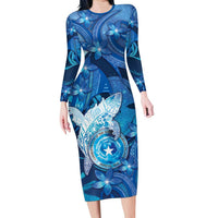 Personalised Northern Mariana Islands Family Matching Long Sleeve Bodycon Dress and Hawaiian Shirt Galaxy Polynesian Shark Tattoo DT05 Mom's Dress Blue - Polynesian Pride