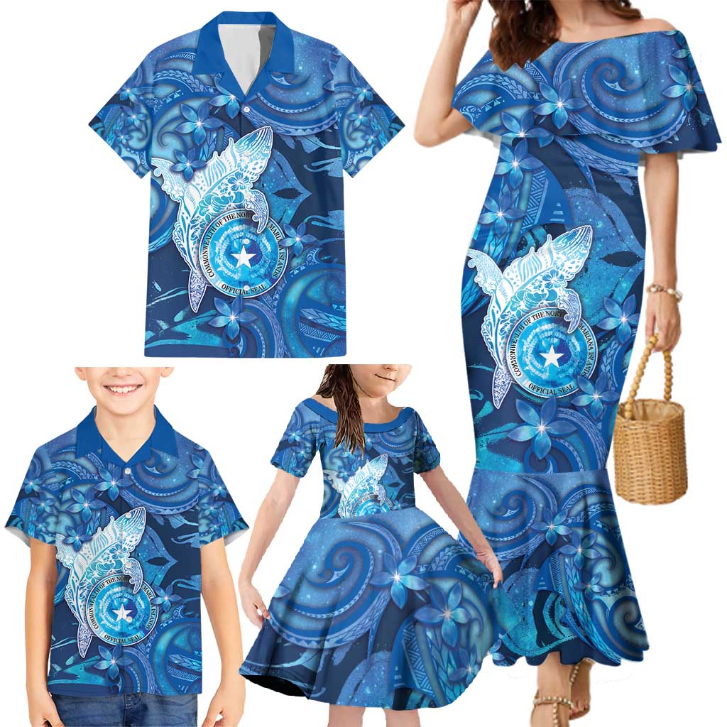 Personalised Northern Mariana Islands Family Matching Mermaid Dress and Hawaiian Shirt Galaxy Polynesian Shark Tattoo DT05 - Polynesian Pride
