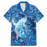 Personalised Northern Mariana Islands Family Matching Mermaid Dress and Hawaiian Shirt Galaxy Polynesian Shark Tattoo DT05 Dad's Shirt - Short Sleeve Blue - Polynesian Pride