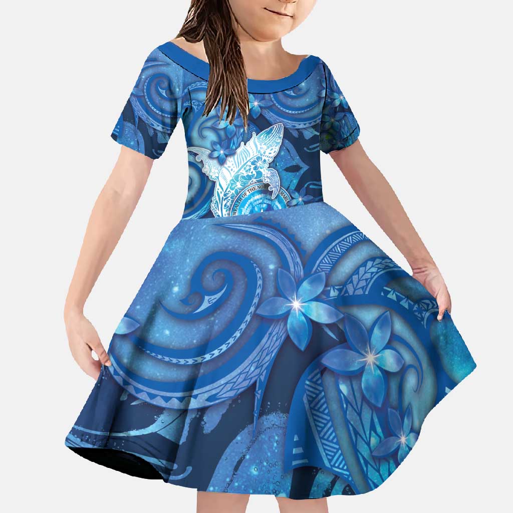 Personalised Northern Mariana Islands Family Matching Off Shoulder Maxi Dress and Hawaiian Shirt Galaxy Polynesian Shark Tattoo DT05 Daughter's Dress Blue - Polynesian Pride