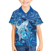Personalised Northern Mariana Islands Family Matching Tank Maxi Dress and Hawaiian Shirt Galaxy Polynesian Shark Tattoo DT05 Son's Shirt Blue - Polynesian Pride