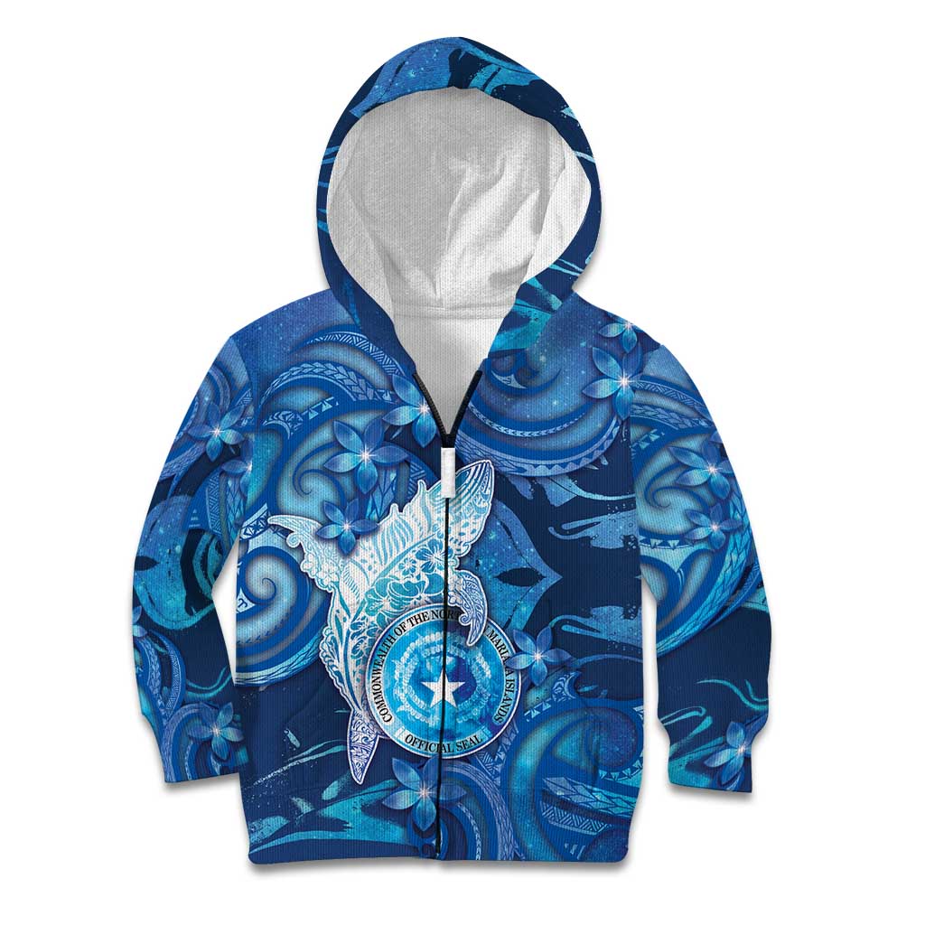 Personalised Northern Mariana Islands Kid Hoodie Galaxy Polynesian Shark Tattoo DT05 Zip Hoodie Blue - Polynesian Pride