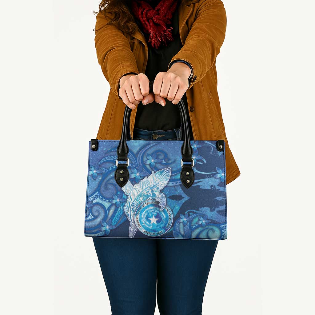Northern Mariana Islands Leather Bag Galaxy Polynesian Shark Tattoo DT05 Blue - Polynesian Pride