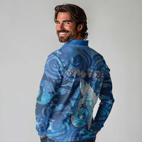 Personalised Northern Mariana Islands Long Sleeve Polo Shirt Galaxy Polynesian Shark Tattoo - Polynesian Pride