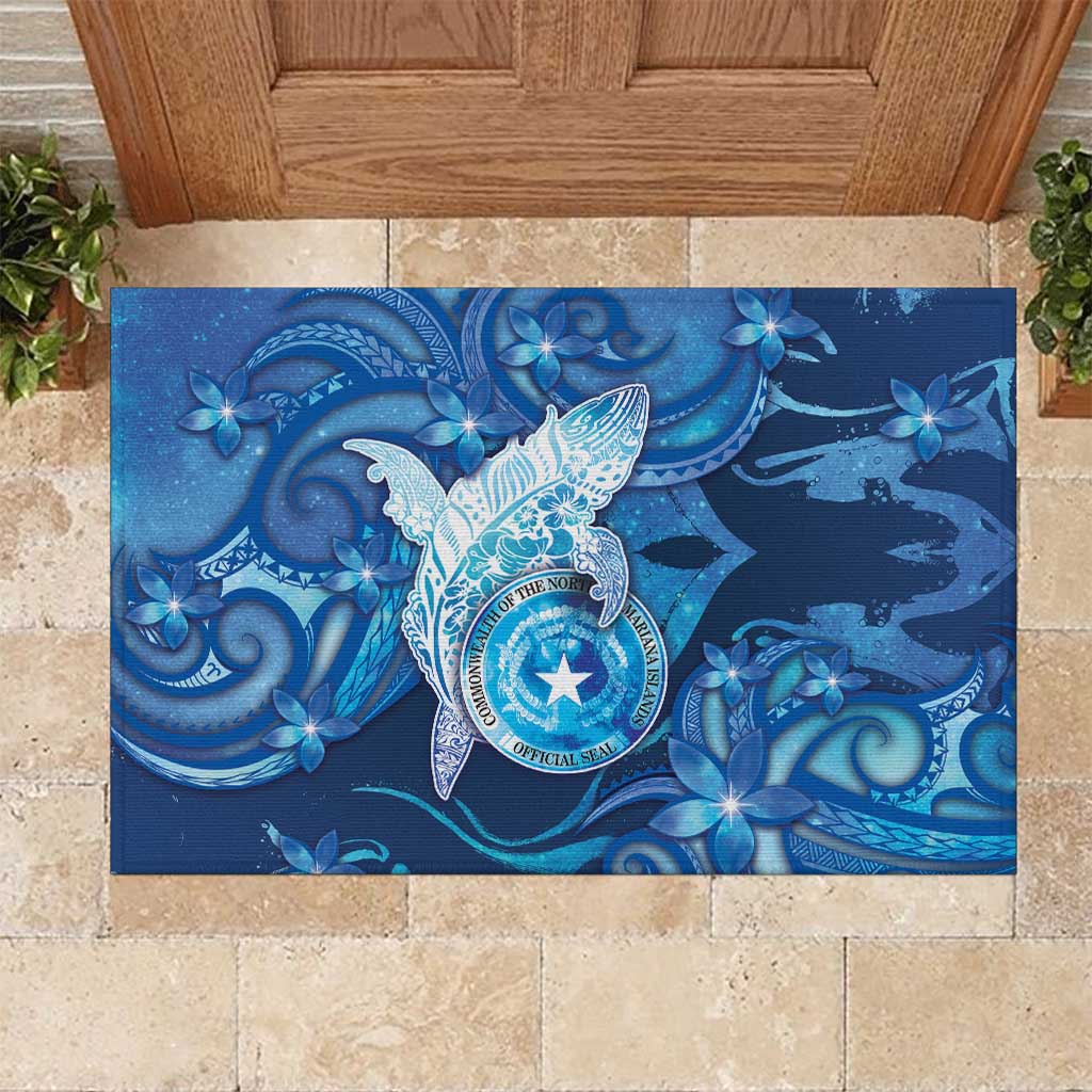 Northern Mariana Islands Rubber Doormat Galaxy Polynesian Shark Tattoo DT05 Blue - Polynesian Pride