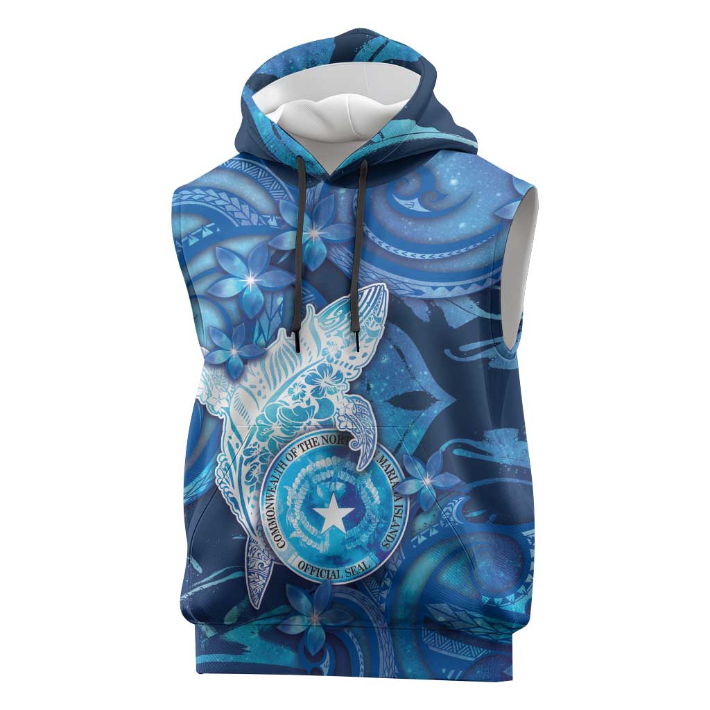 Personalised Northern Mariana Islands Sleeveless Hoodie Galaxy Polynesian Shark Tattoo - Polynesian Pride