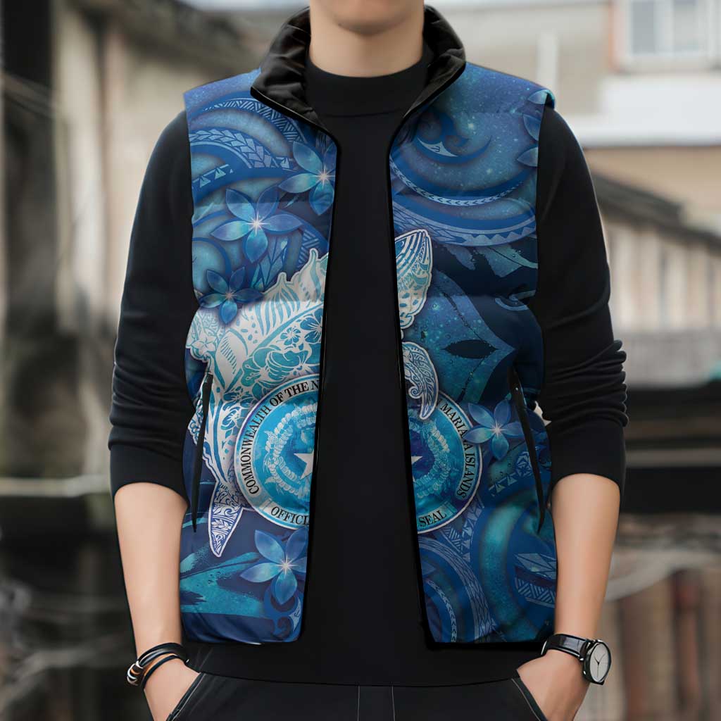 Personalised Northern Mariana Islands Sleeveless Puffer Jacket Galaxy Polynesian Shark Tattoo - Polynesian Pride