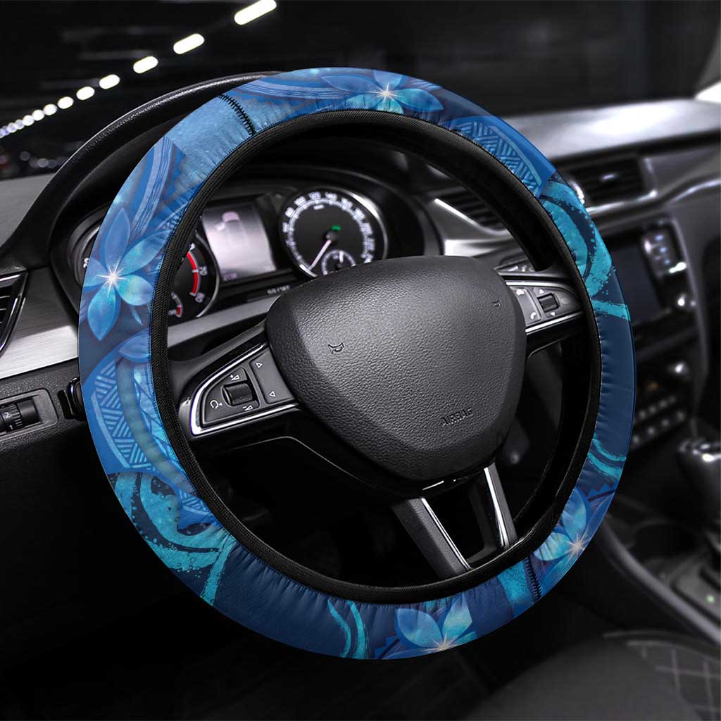 Northern Mariana Islands Steering Wheel Cover Galaxy Polynesian Shark Tattoo DT05 Universal Fit Blue - Polynesian Pride