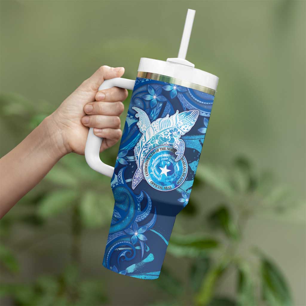 Personalised Northern Mariana Islands Tumbler With Handle Galaxy Polynesian Shark Tattoo - Polynesian Pride