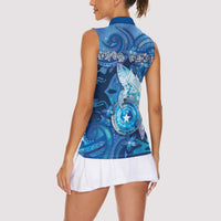 Personalised Northern Mariana Islands Women Sleeveless Polo Shirt Galaxy Polynesian Shark Tattoo - Polynesian Pride