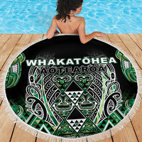 Aotearoa Whakatohea Beach Blanket Maori Tribal Green Abalone Paua Shell Pattern DT05 - Polynesian Pride