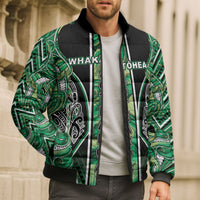 Aotearoa Whakatohea Bomber Puffer Jacket Maori Tribal Green Abalone Paua Shell Pattern DT05 - Polynesian Pride