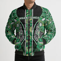 Aotearoa Whakatohea Bomber Puffer Jacket Maori Tribal Green Abalone Paua Shell Pattern DT05 - Polynesian Pride