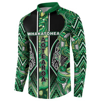 Aotearoa Whakatohea Button Sweatshirt Maori Tribal Green Abalone Paua Shell Pattern DT05 - Polynesian Pride