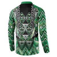 Aotearoa Whakatohea Button Sweatshirt Maori Tribal Green Abalone Paua Shell Pattern DT05 - Polynesian Pride