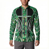 Aotearoa Whakatohea Button Sweatshirt Maori Tribal Green Abalone Paua Shell Pattern DT05 - Polynesian Pride