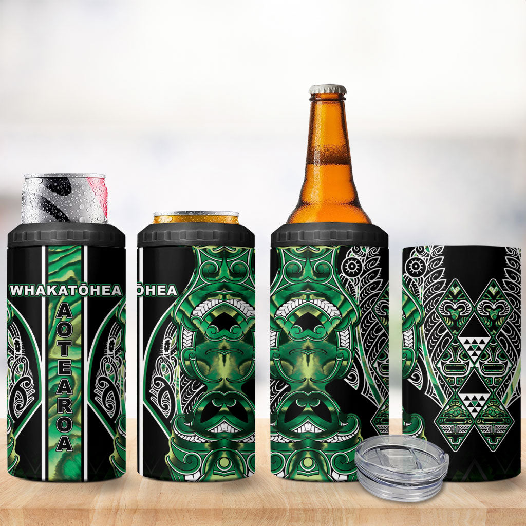 Aotearoa Whakatohea 4 in 1 Can Cooler Tumbler Maori Tribal Green Abalone Paua Shell Pattern DT05 - Polynesian Pride