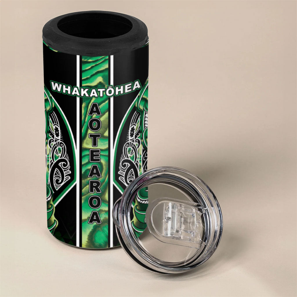 Aotearoa Whakatohea 4 in 1 Can Cooler Tumbler Maori Tribal Green Abalone Paua Shell Pattern DT05 - Polynesian Pride