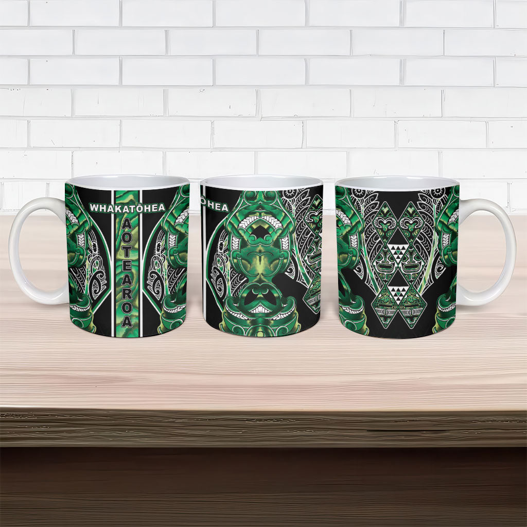 Aotearoa Whakatohea Ceramic Mug Maori Tribal Green Abalone Paua Shell Pattern DT05 - Polynesian Pride