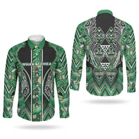 Aotearoa Whakatohea Couples Matching Off Shoulder Maxi Dress and Long Sleeve Button Shirt Maori Tribal Green Abalone Paua Shell Pattern DT05 - Polynesian Pride